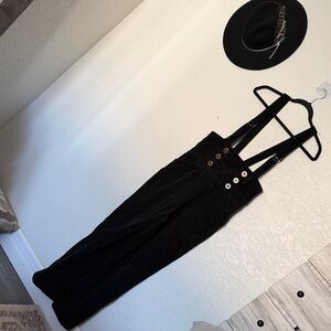 Anthropologie Black Corduroy Overalls with Button Detail